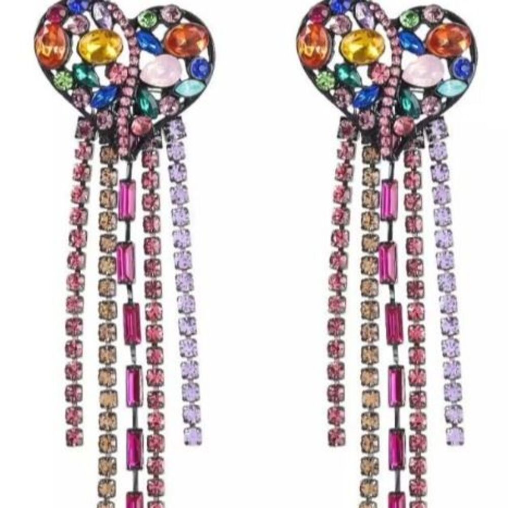 Multicolored Rhinestone Heart Earrings